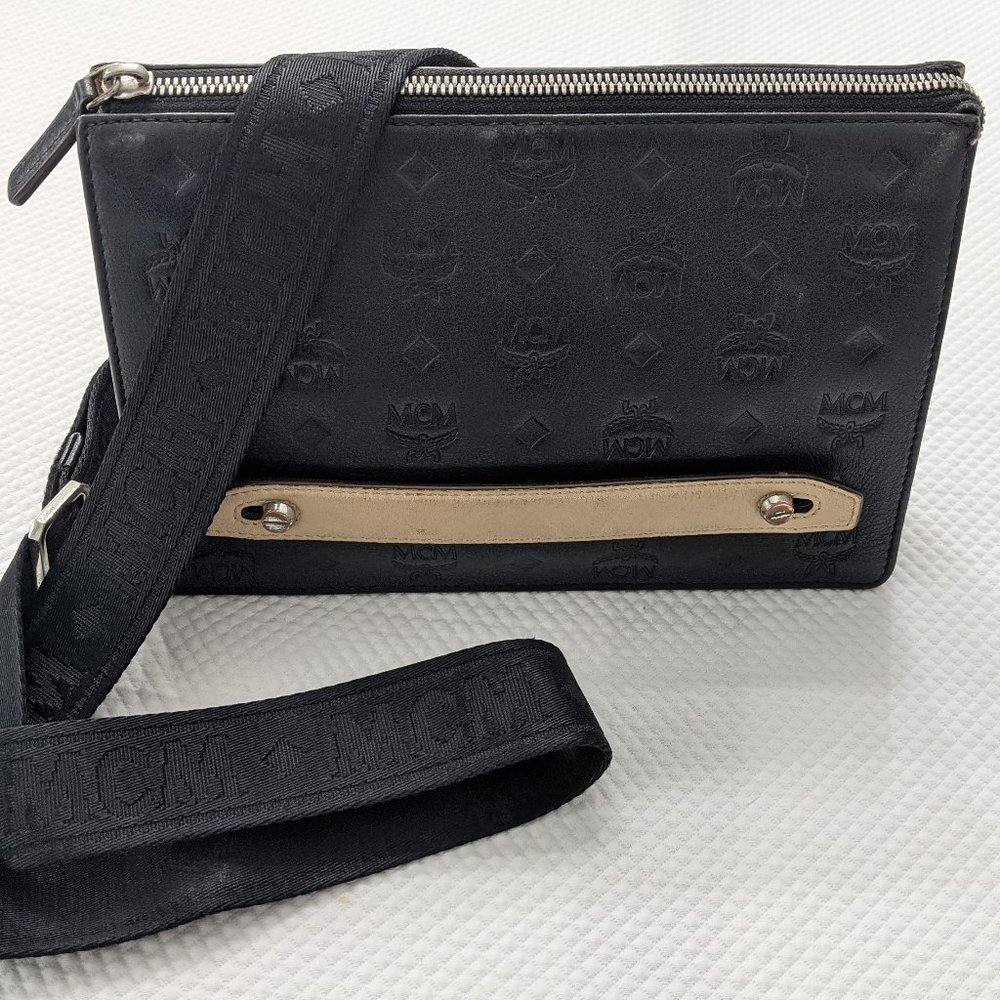 MCM Klara Crossbody Pouch in Monogram Leather Black Mini